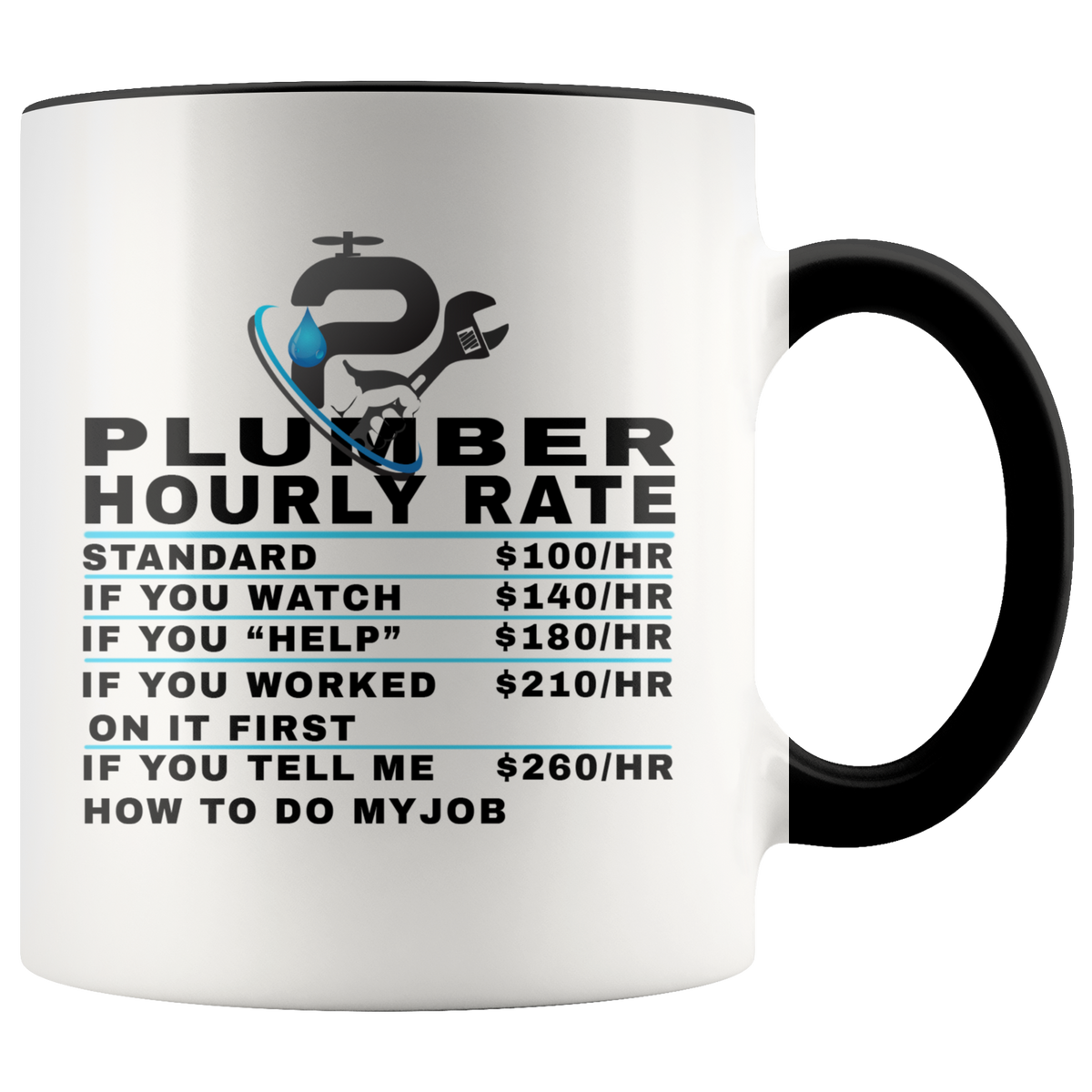 Plumber Mug Gift - Plumber Hourly Rate Accent Coffee Mug 11oz (black)