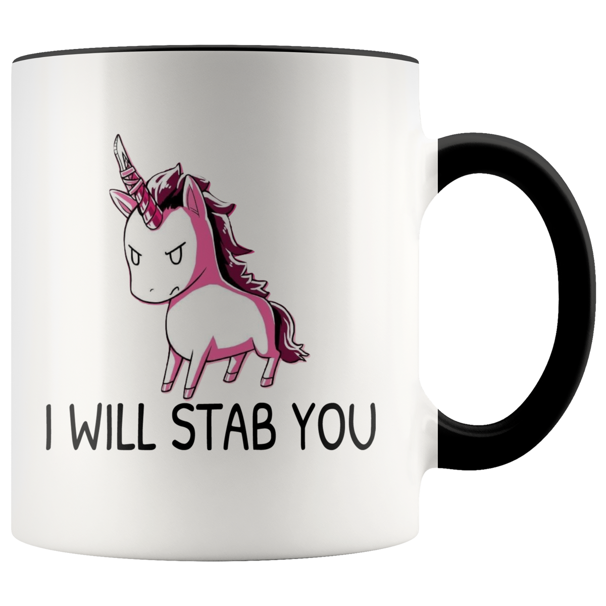 Funny Unicorn Coffee Mug Gift - I Will Stab You Accent Coffee Mug 11oz (black)