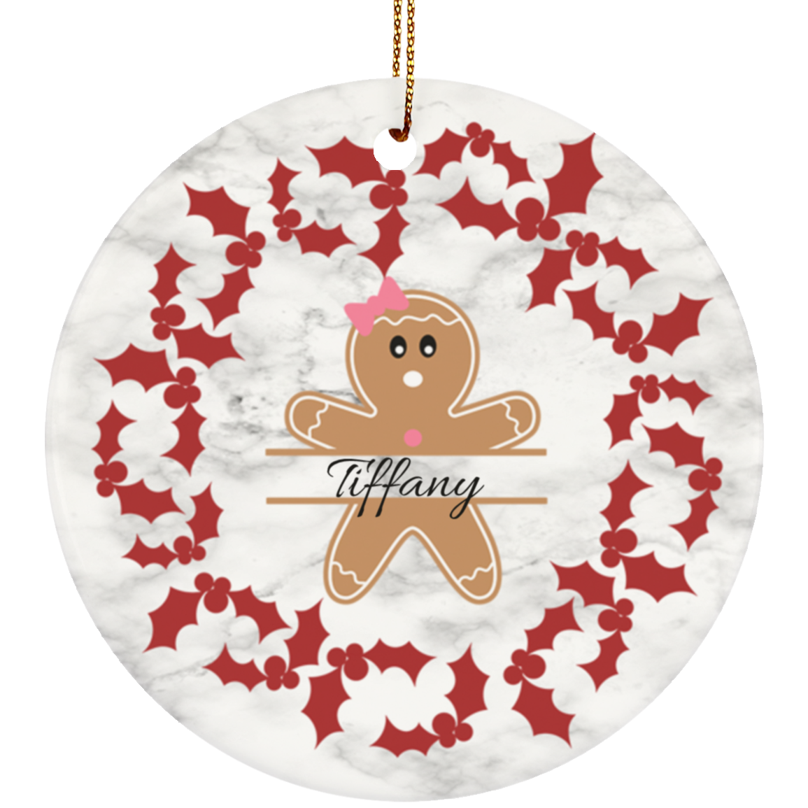 Personalized Gingerbread Girl Ceramic Circle Ornament