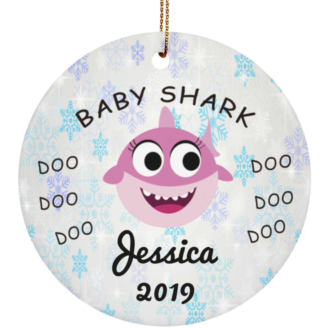 Personalized Baby Shark Girl Ceramic Circle Christmas Ornament