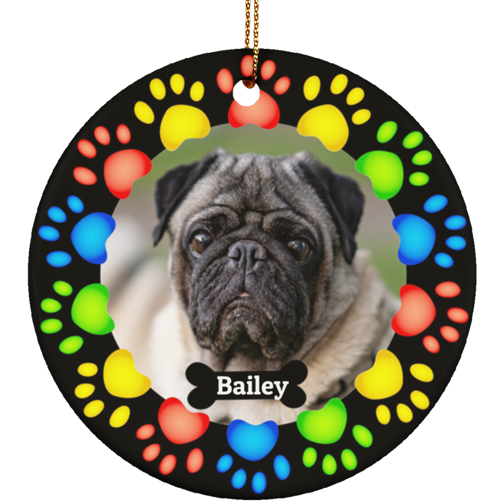 Personalized Dog Pet Photo And Name Ceramic Circle Ornament