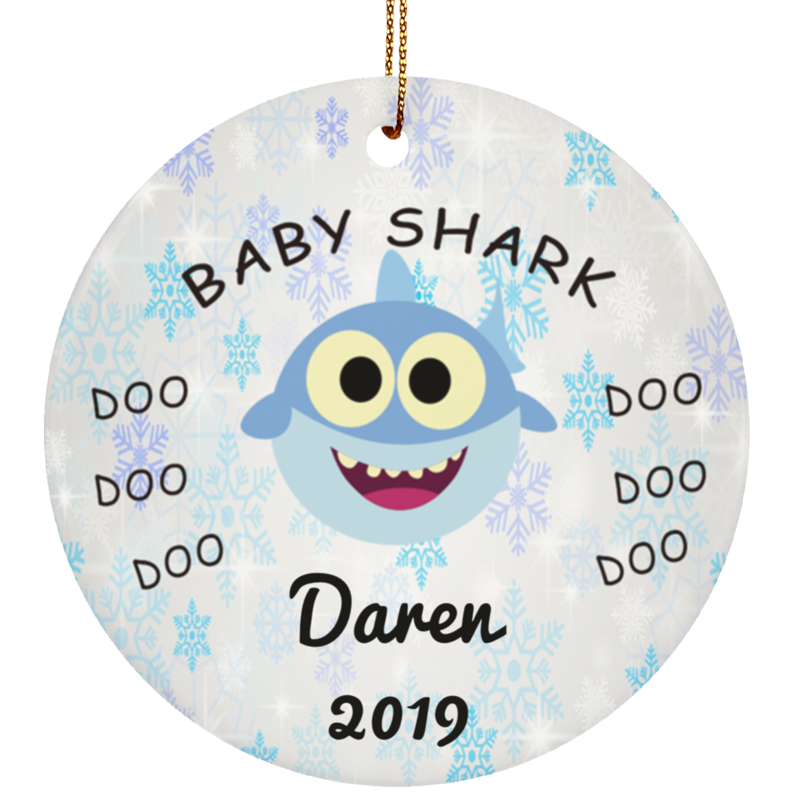 Personalized Baby Shark Boy Ceramic Circle Christmas Ornament