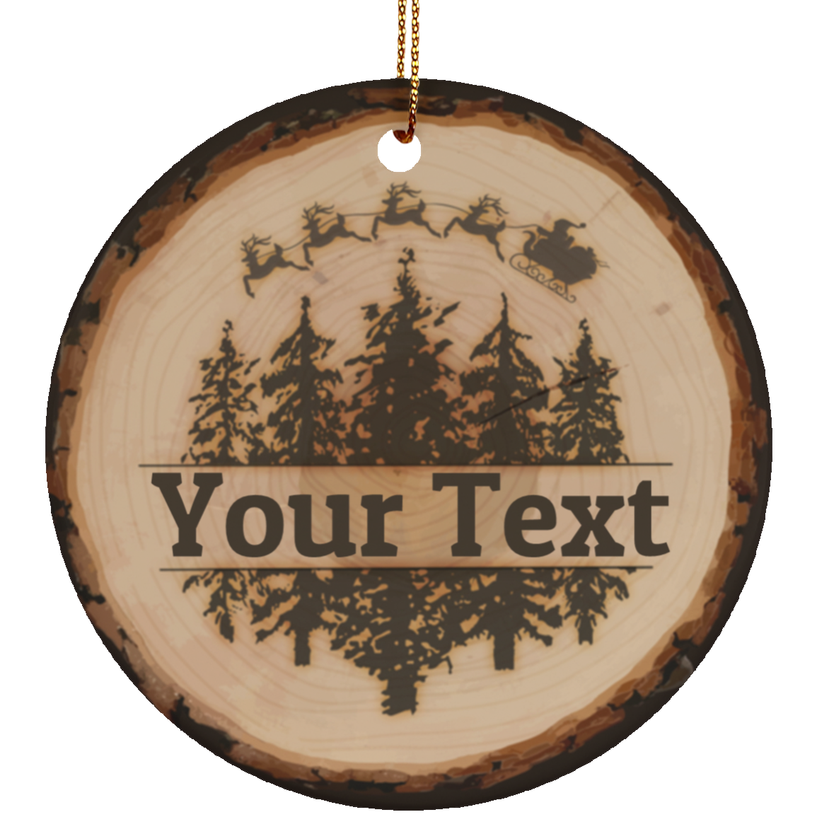 Personalized  Family Name Wood Slice Design Ceramic Round Christmas Ornament
