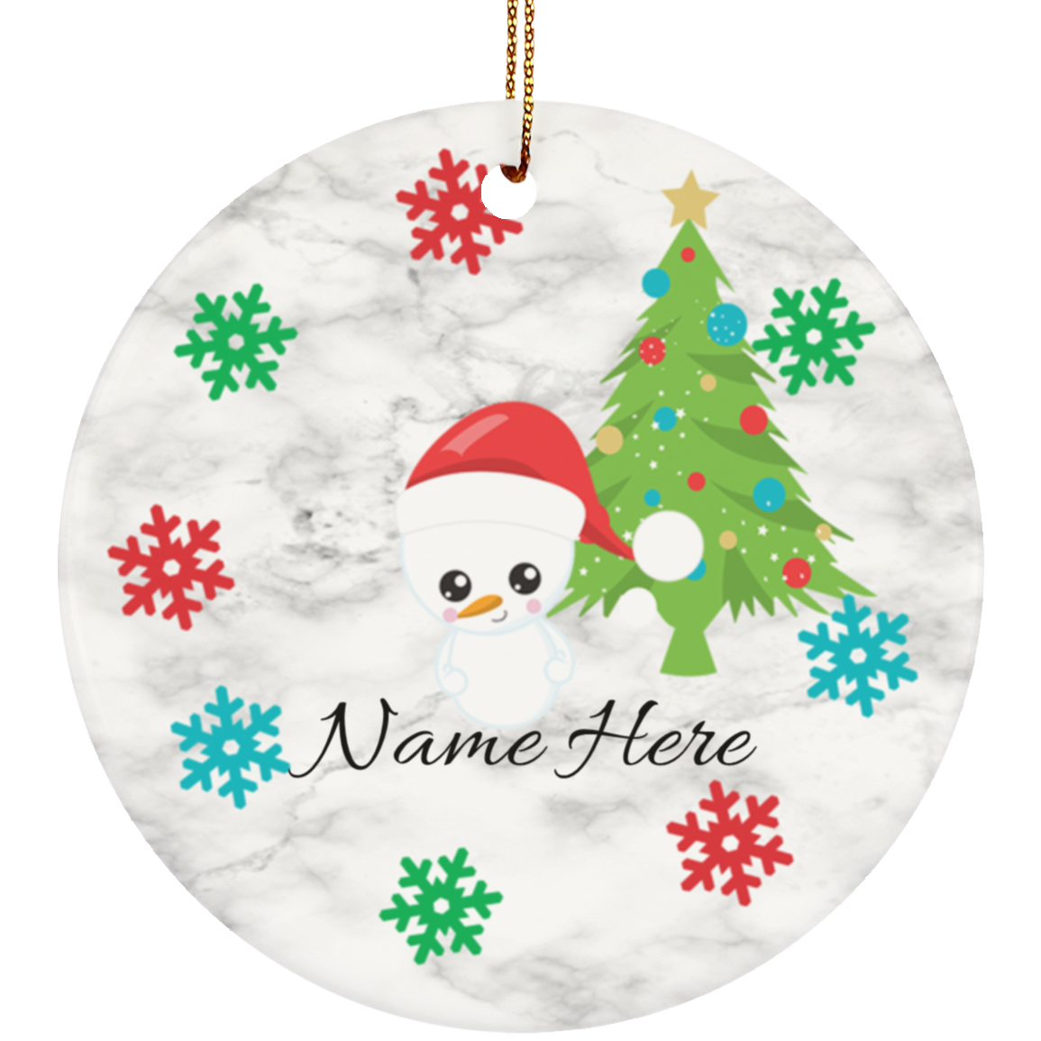 Personalized Snowman Ceramic Circle Ornament