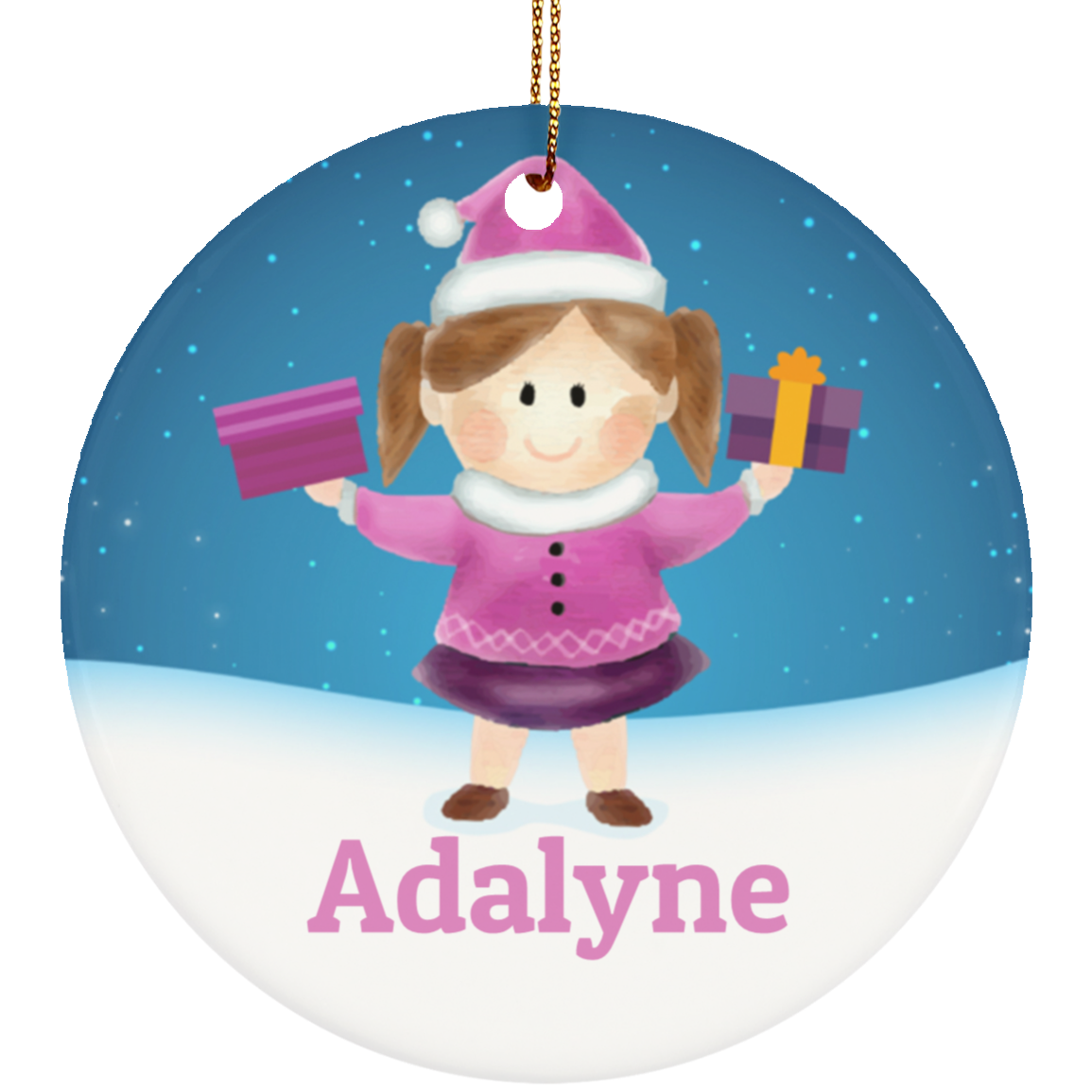 Personalized Baby Girl Name Ceramic Circle Christmas Ornament