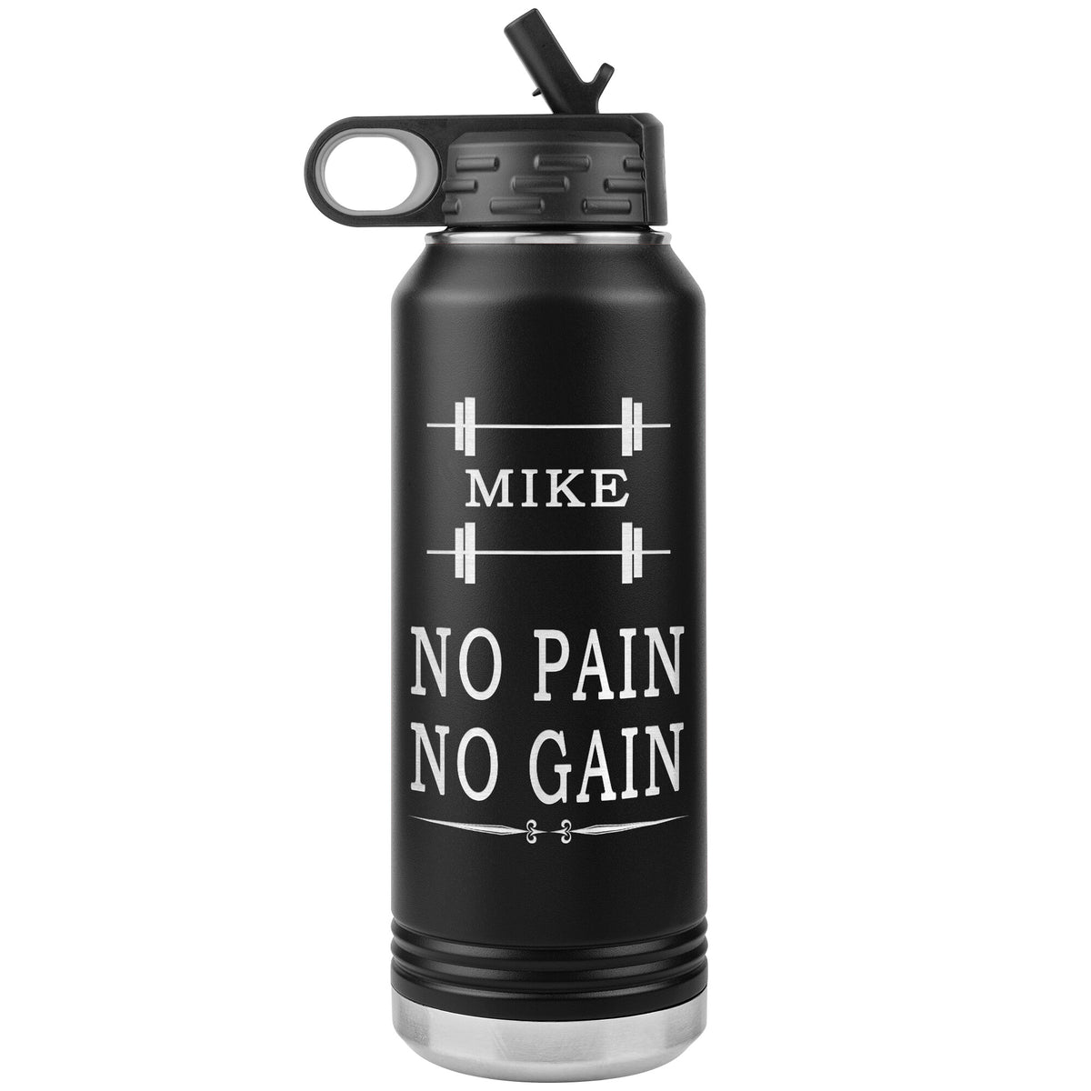 Gym Weigh Lifting Crossfit Gift - No Pain No Gain Stainless Steel Water Bottle 32oz