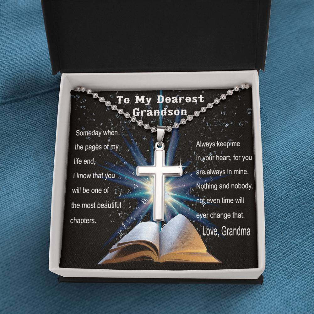 Cross Necklace Gift For Grandson From Grandma Grandpa With You Will Be One Of The Most Beautiful Chapters Message Card