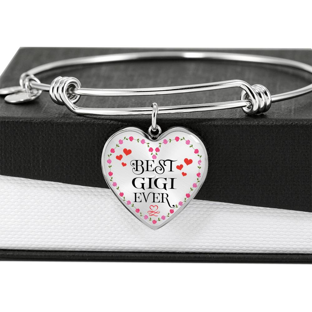 Birthday Mother's Day Gift For Grandma Gigi - Best Gigi Ever Luxury Stainless Steel Heart Pendant Bangle