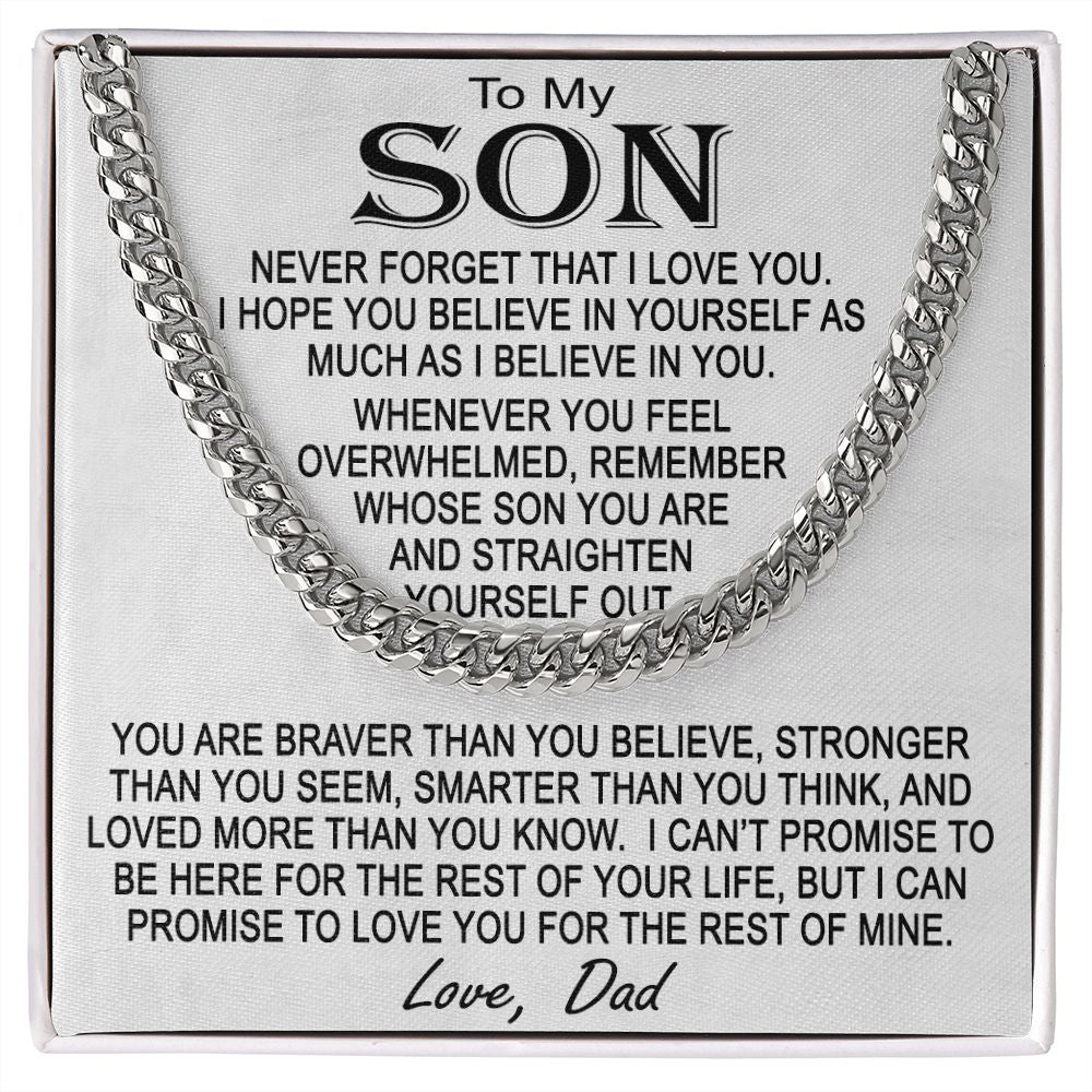 To My Son Necklace From Dad - Never Forget That I Love You Cuban Chain Necklace