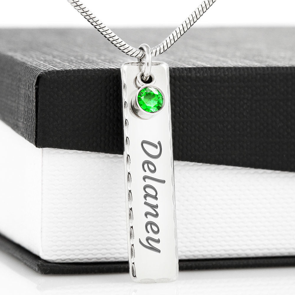 Personalized Birthstone Necklace - Name Tag Luxury Stainless Steel Plate Necklace