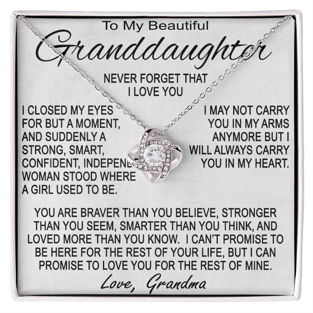 Granddaughter Necklace Gift From Grandma - I Will Always Carry You In My Heart Love Knot Necklace