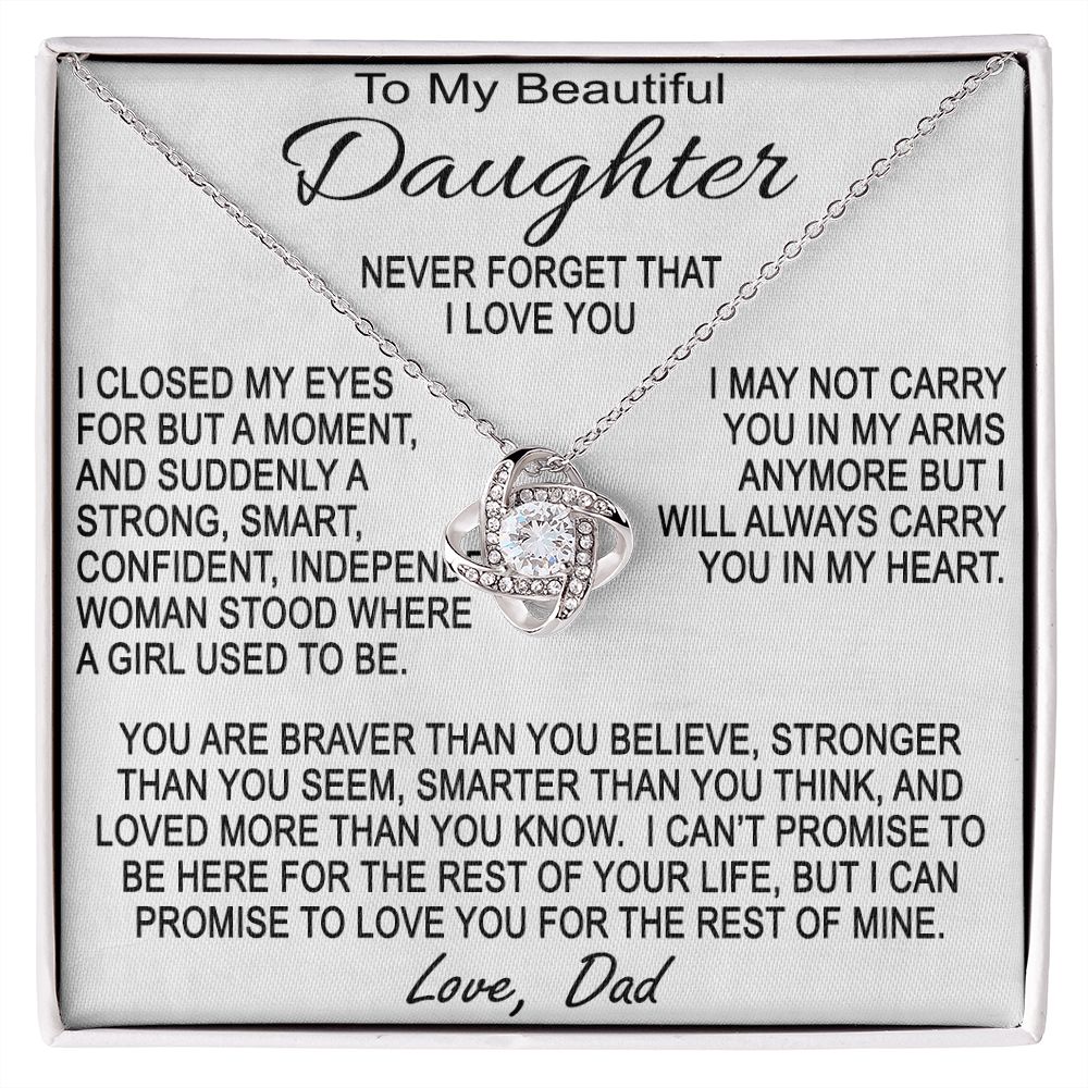 To My Daughter Necklace From Dad - I Will Always Carry You In My Heart Love Knot Necklace