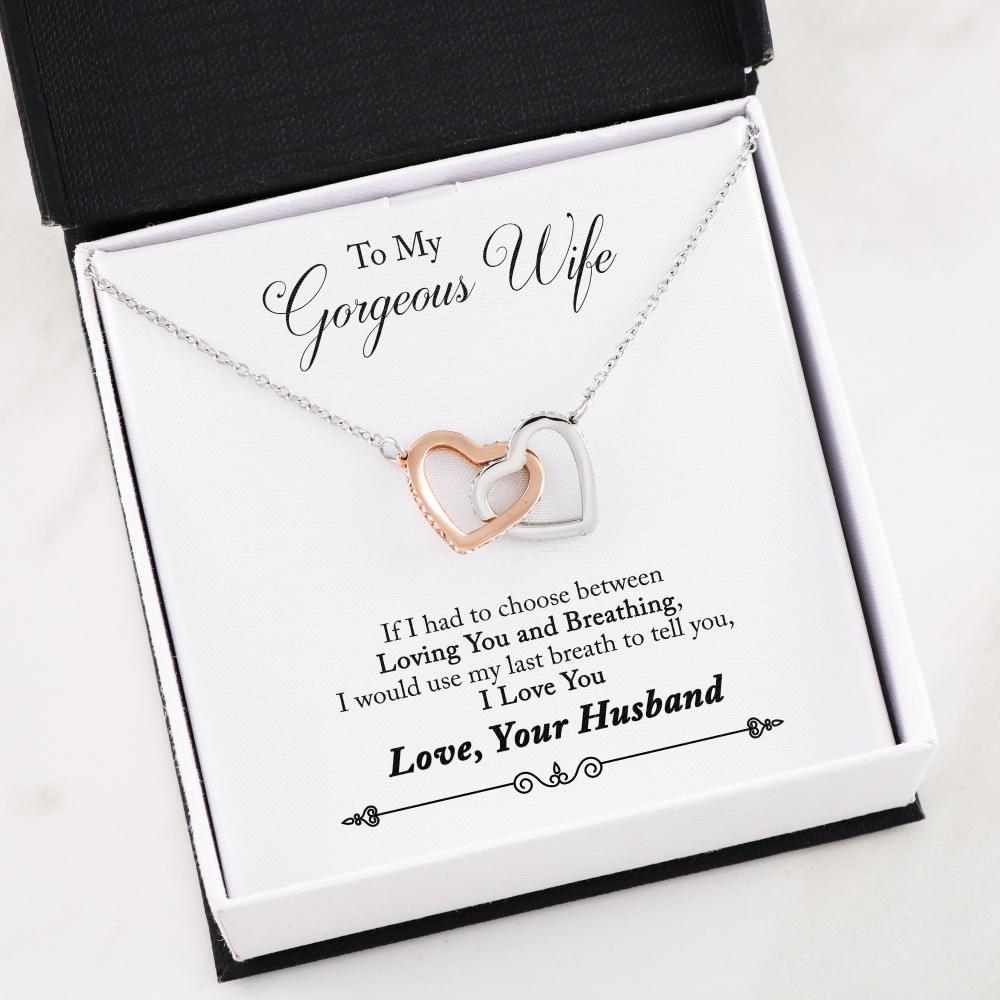Gift For Wife Luxury Interlocking Heart Necklace With My Last Breath To Tell You Message Card