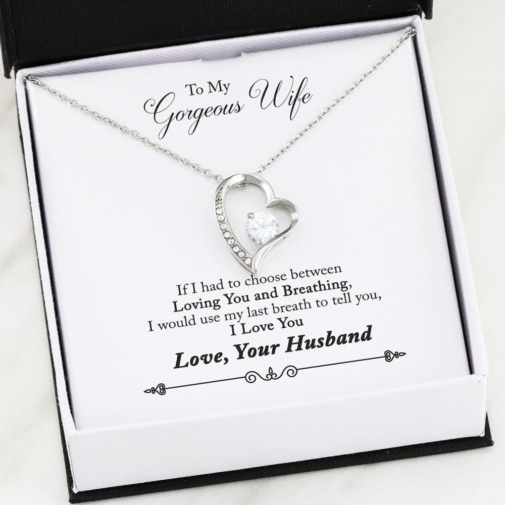 Gift For Wife - Forever Love Heart Necklace With My Last Breath Message Card (white gold finish)