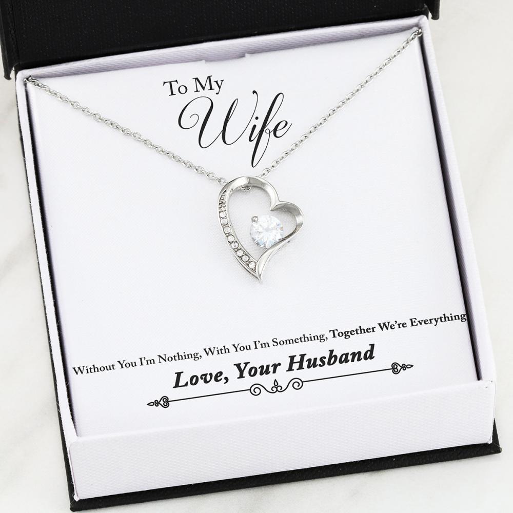 Gift For Wife - Forever Love Heart Necklace With Together We Are Everything Message Card ( white gold finish)