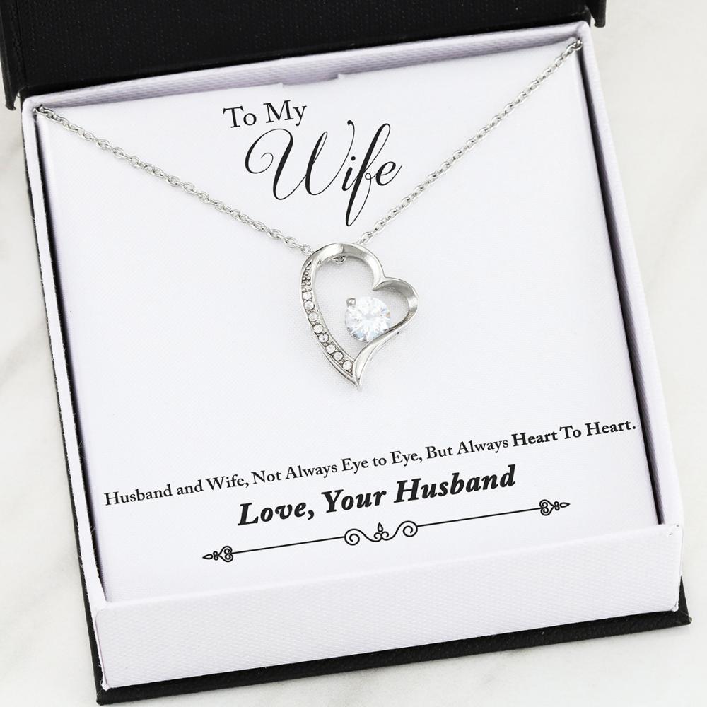 Gift For Wife - Forever Love Heart Necklace With Always Heart To Heart Message Card (white gold finish)