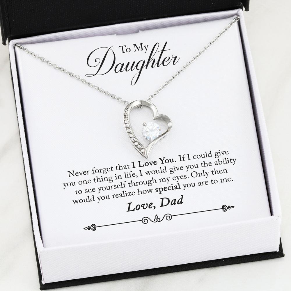 Gift Daughter From Dad Luxury Forever Love Necklace With Never Forget That I Love You Message Card (silver finish)