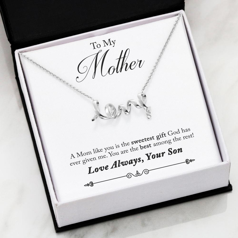 Gift For Mom - 3D Scripted Love Necklace With You Are The Best Among The Rest Message Card (silver finish)
