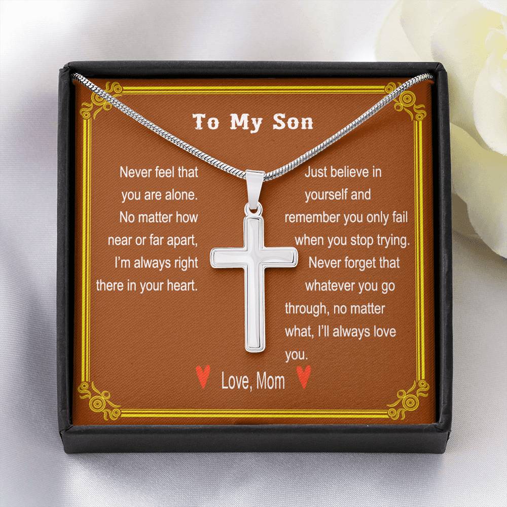 Cross Necklace Gift For Son From Mom Dad With No Matter What I'll Always Love You Message Card
