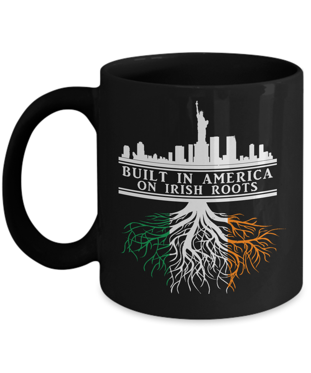 Built In America On Irish Roots Black Ceramic Coffe Mug 11oz