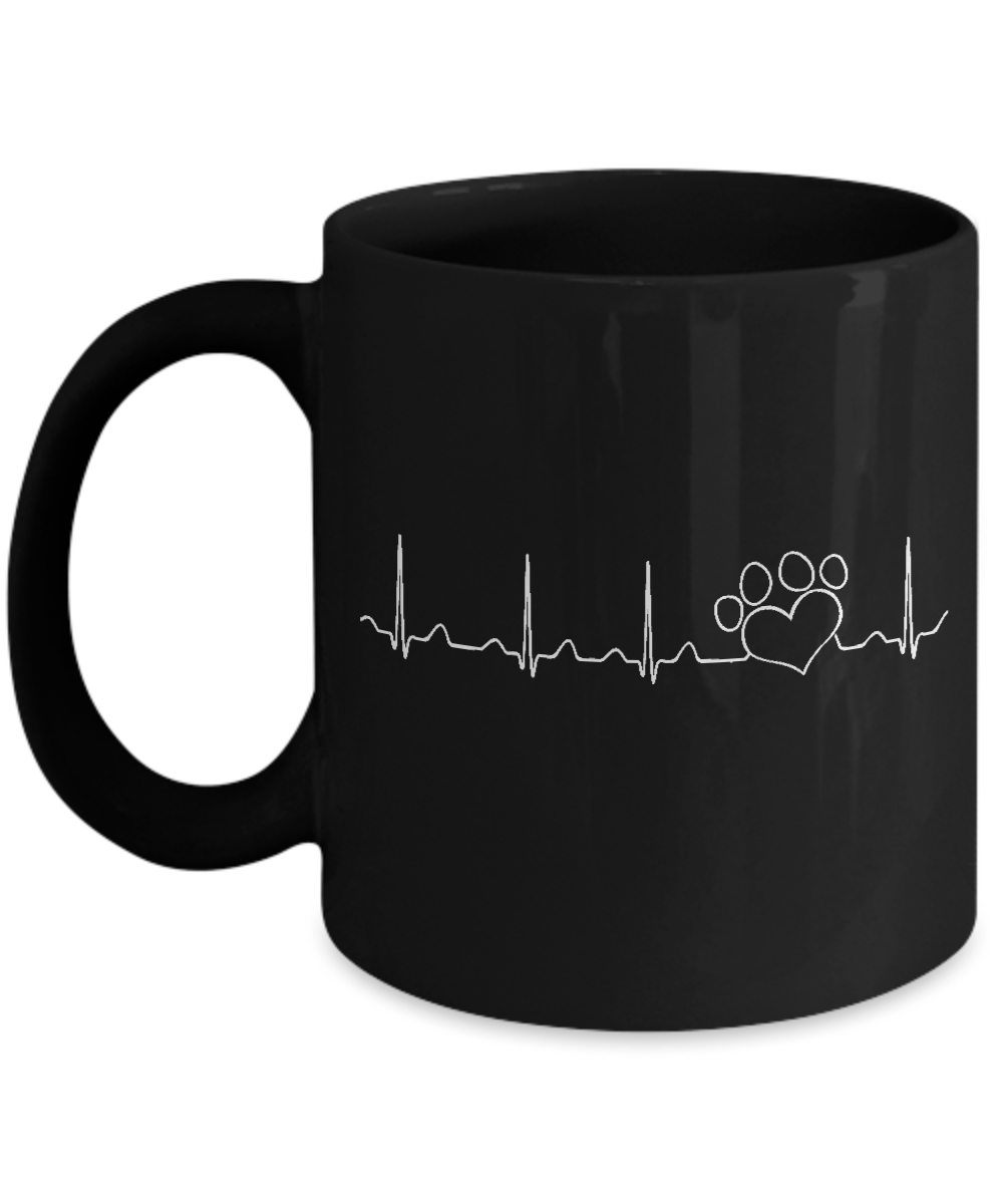 dog paw heartbeats coffee mug for dog lovers (black ceramic)