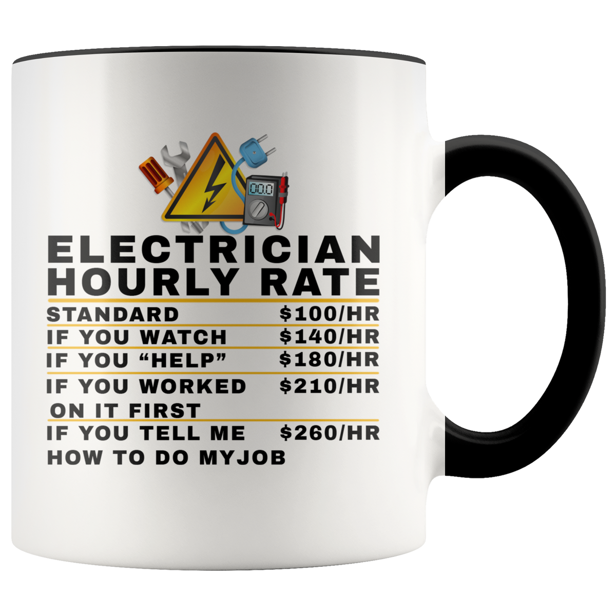 Funny Electrician Mug Gift - Electrician Hourly Rate Accent Coffee Mug 11oz (black)