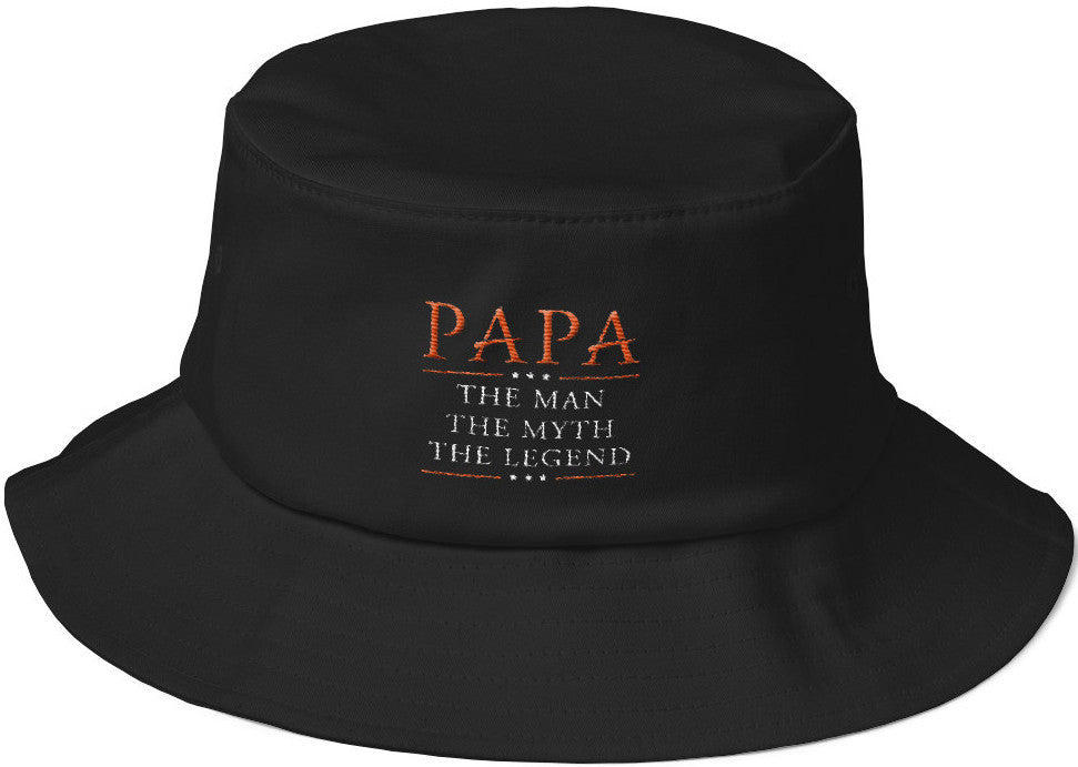 3D Embroidery Papa The Man The Myth The Legend Fishing Hiking Old School Bucket Hat