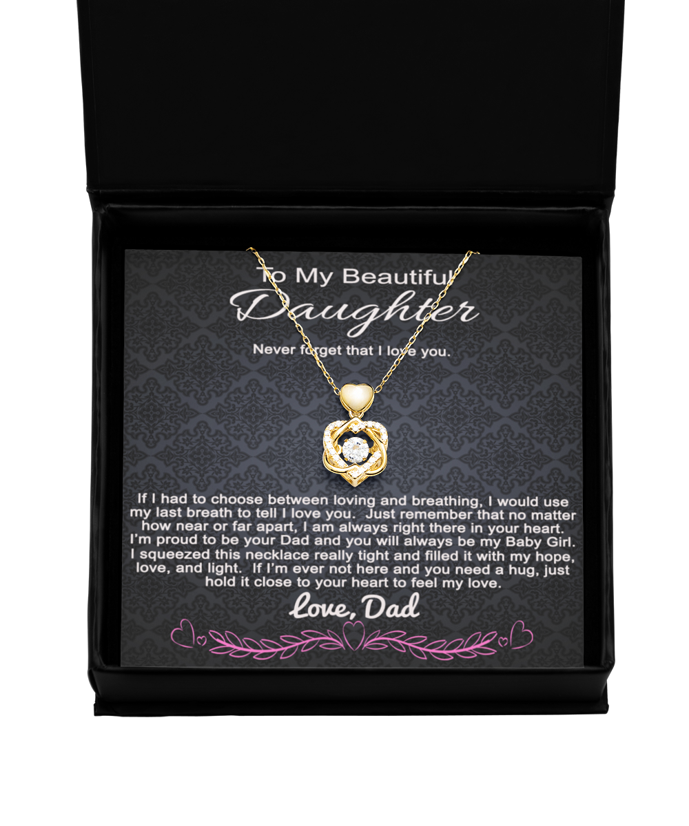 Daughter Christmas Necklace Gift From Dad - Never Forget That I Love You Heart Knot Necklace, Daughter Xmas Birthday Gift Ideas