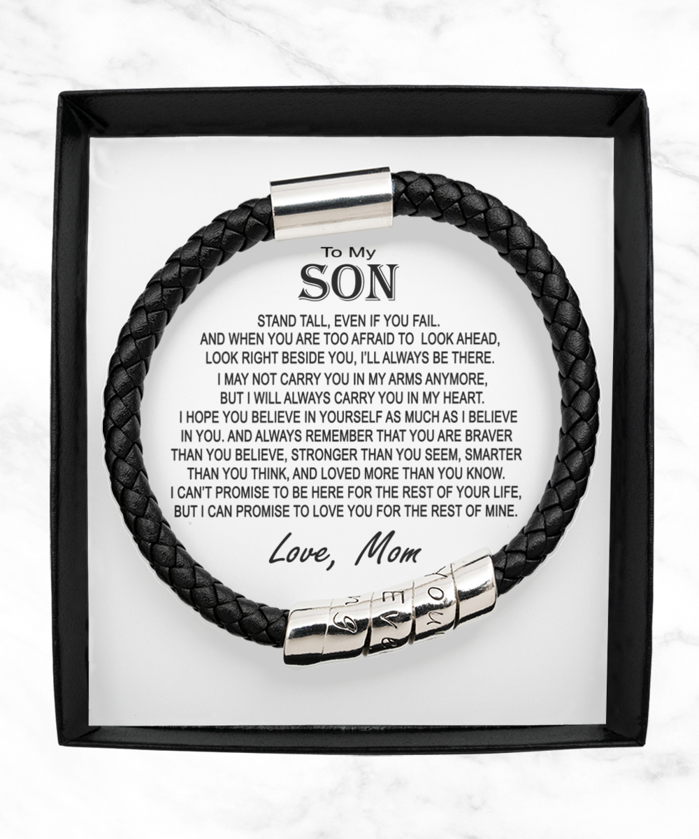 To My Son Leather Bracelet Gift From Mom - Stand Tall Even If You Fail Bracelet