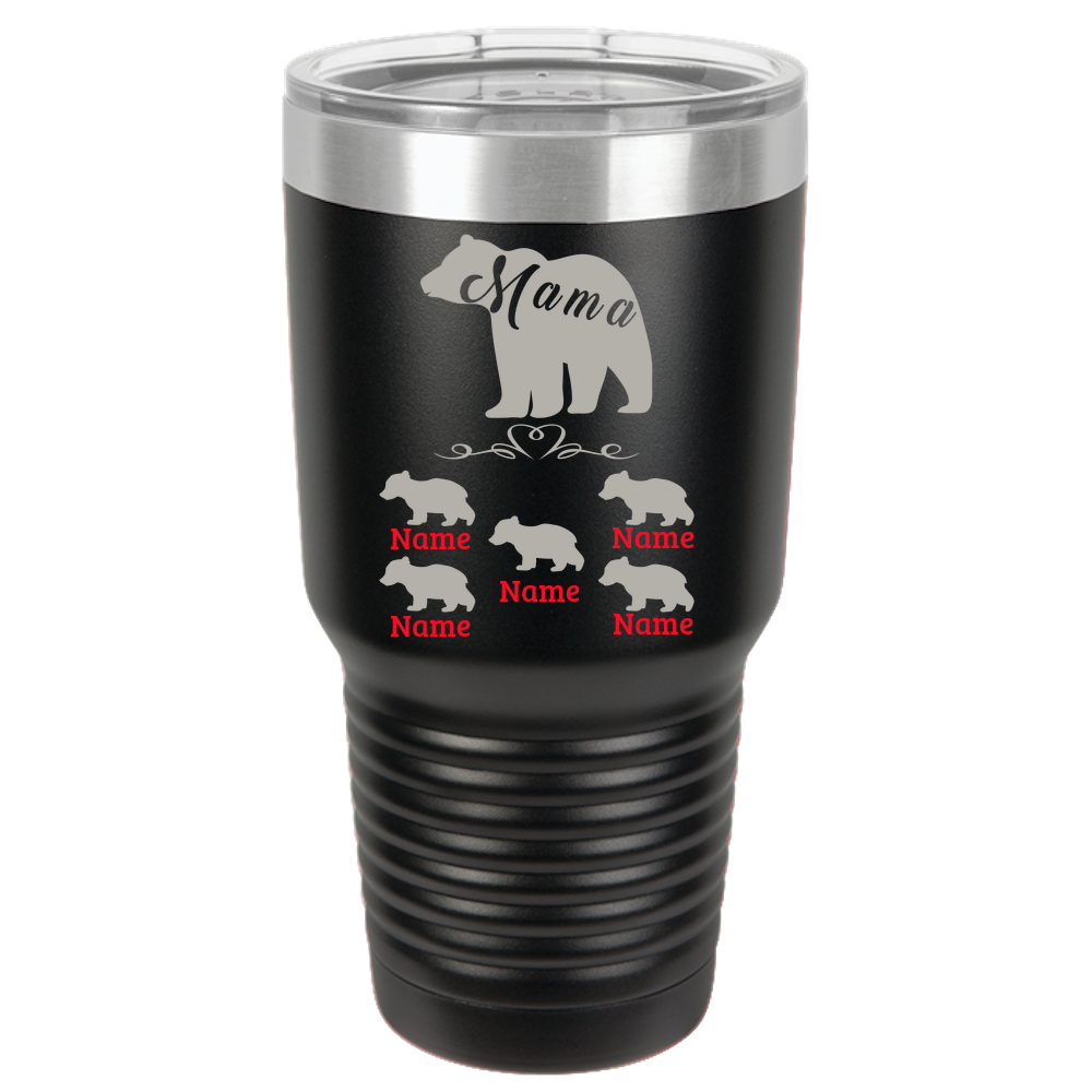 Personalized Birthday Mother's Day Gift For Mom - Mama Bear With Five Cubs Polar Camel 30oz Ringneck Tumbler Laser Etched