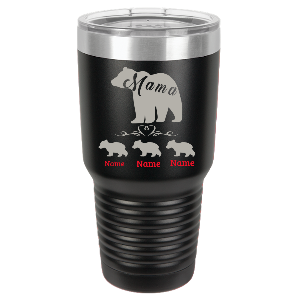Personalized Birthday Mother's Day Gift For Mom - Mama Bear With Three Cubs Polar Camel 30oz Ringneck Tumbler Laser Etched