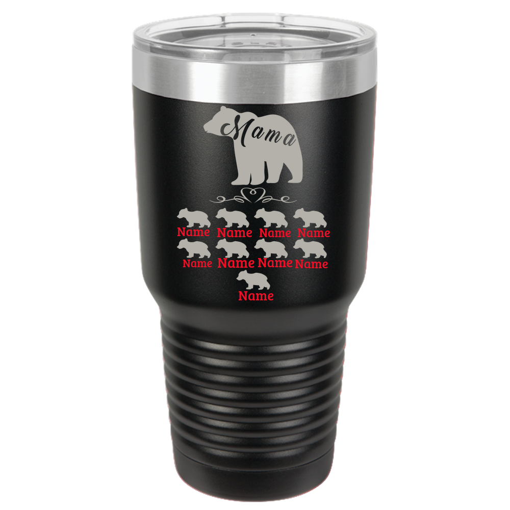 Birthday Mother's Day Gift For Mom - Mama Bear With 9 Cubs Polar Camel 30oz Ringneck Tumbler Laser Etched