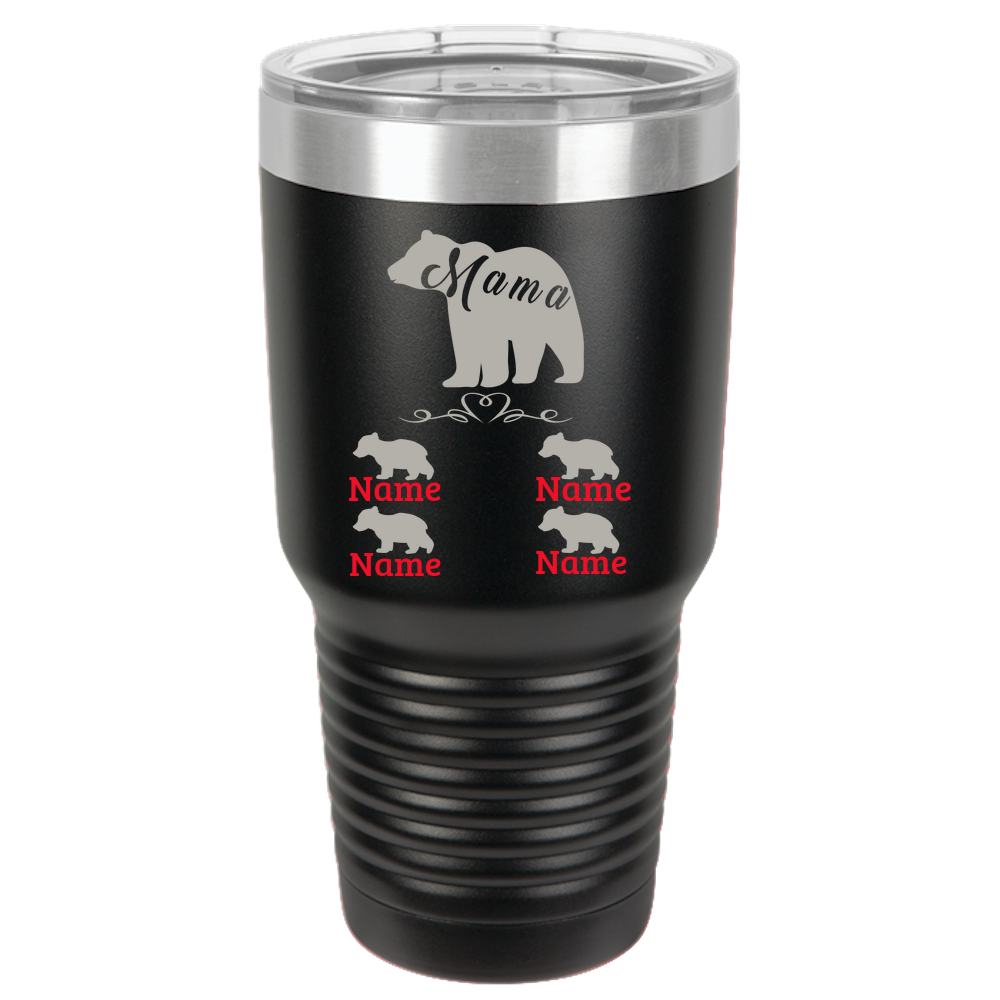Personalized Birthday Mother's Day Gift For Mom - Mama Bear With Four Cubs Polar Camel 30oz Ringneck Tumbler Laser Etched