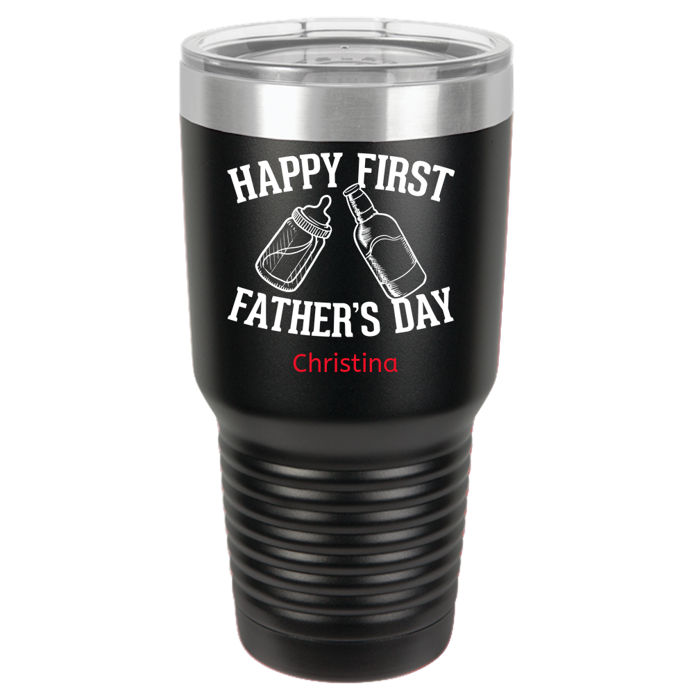 Personalized Gift For New Dad - Happy First Father's Day Polar Camel 30oz Ringneck Tumbler Laser Etched