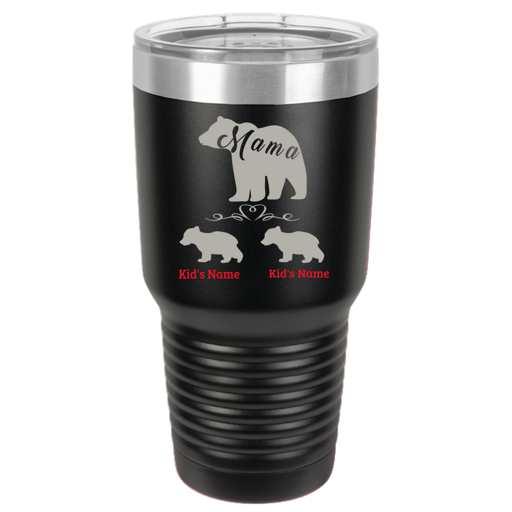 Personalized Birthday Mother's Day For Mom - Mama Bear With 2 Cubs Polar Camel 30oz Ringneck Tumbler Laser Etched