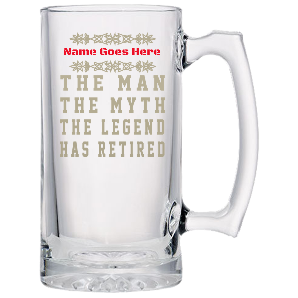 Personalized Retirement Gift For Men - The Man The Myth The Legend Has Retired - Unique Retirement Gift For Dad Coworker Beer Mugs Laser Etched