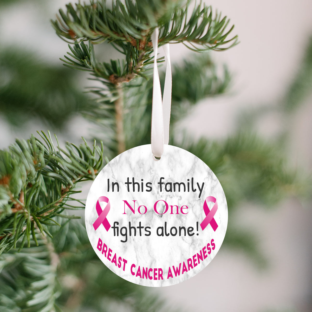 Cancer Support Ornament Gift - In This Family No One Fights Alone Plastic Ornament