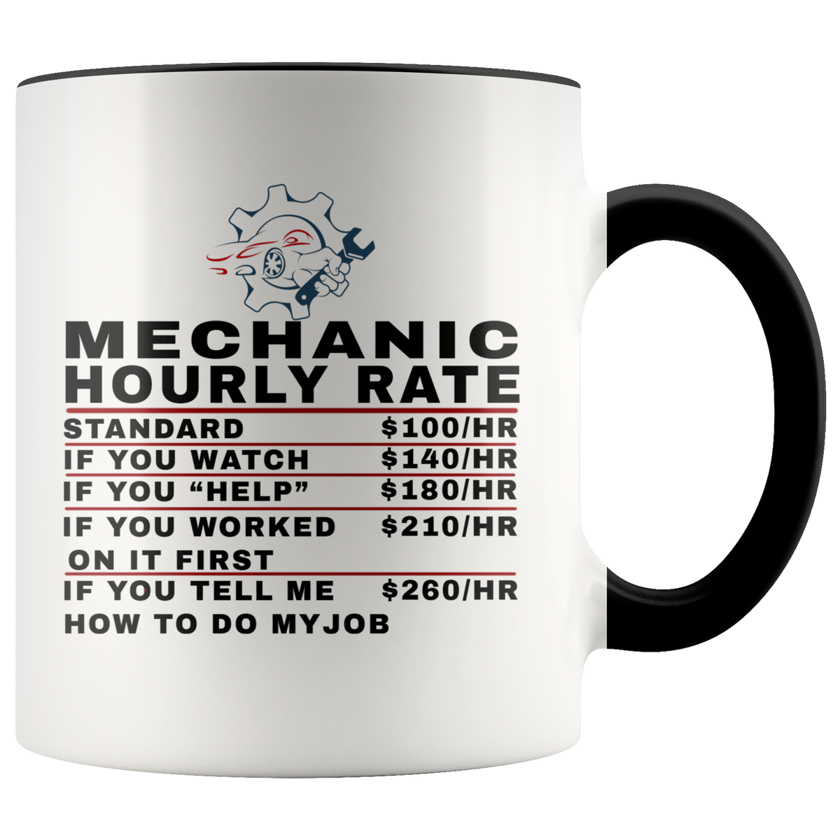 Mechanic Mug Gift - Mechanic Hourly Rate Accent Coffee Mug 11oz (black)