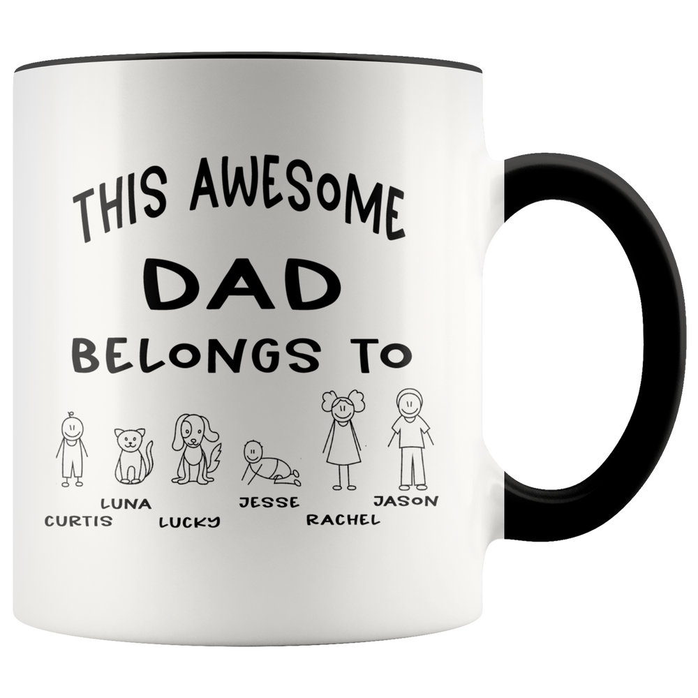 Personalized Funny Dad Mug Gift - This Awesome Dad Belongs To Accent Coffee Mug 11oz (black)