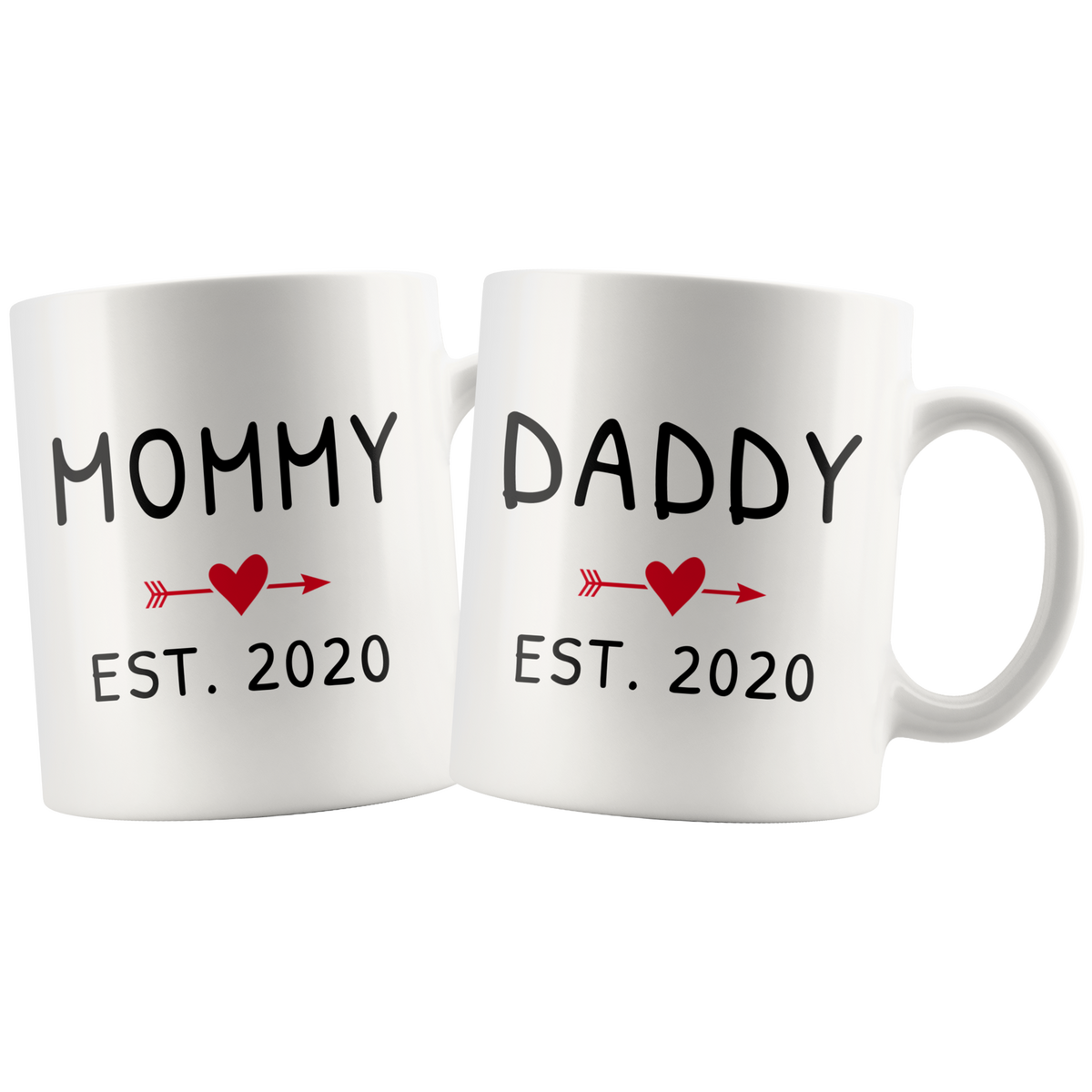 New Parents Mug Set For Expectant Parents - Mommy Daddy EST 2020 Set Of 2 11oz Mugs