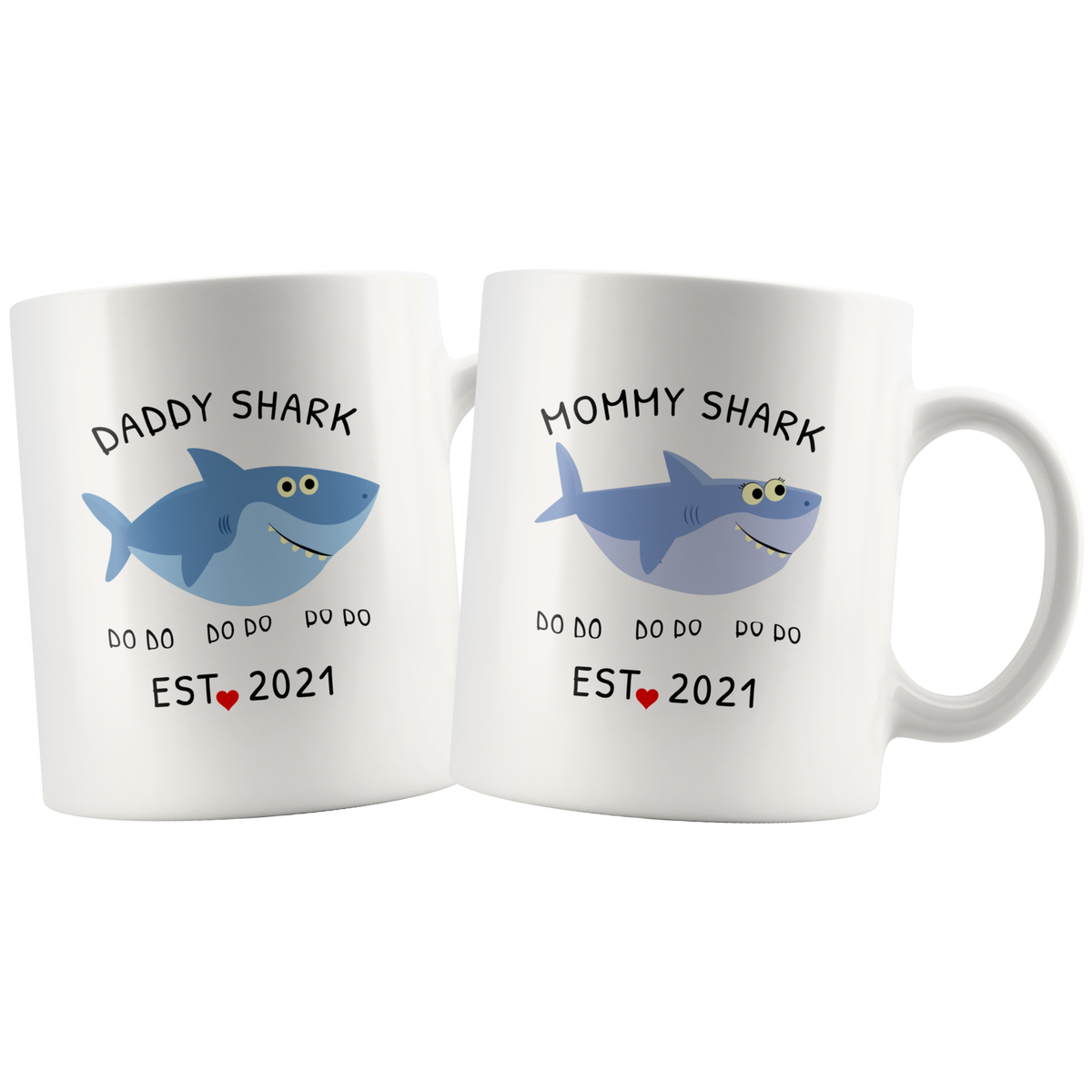 Mommy Shark Daddy Shark EST 2021 Couple Mug Set For New Parents
